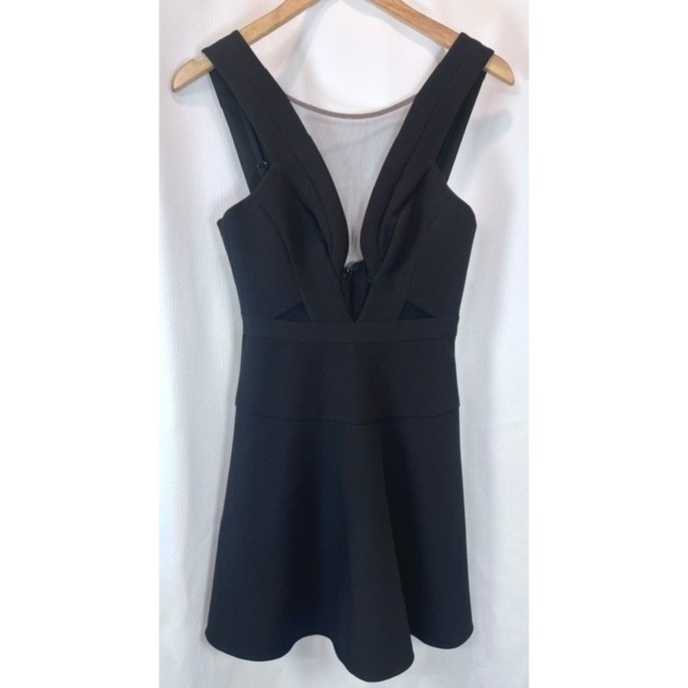BCBGMAXAZRIA Britney Fit Flare Dress Womens Size 0 Black Cutout Mesh Cocktail